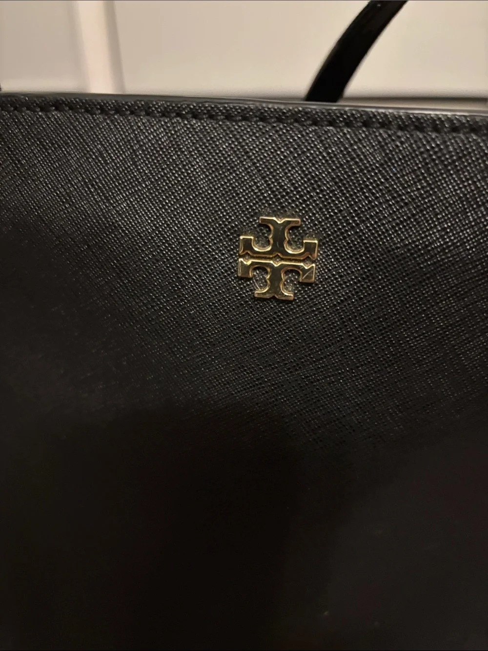 Tory Burch Black Saffiano Tote with Gold Logo